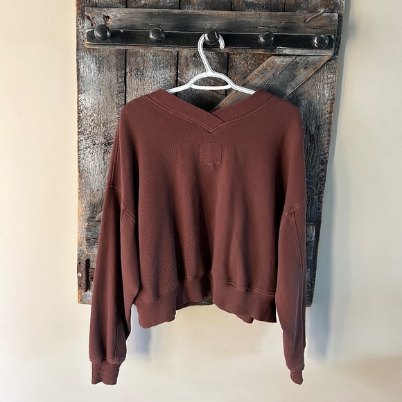 Women's Aerie V-Neck Sweat Shirt Browm - Picture 2 of 3